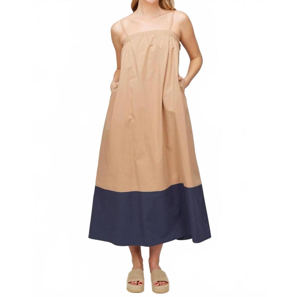 NEW BEFORE YOU sierra colorblock midi dress in beige